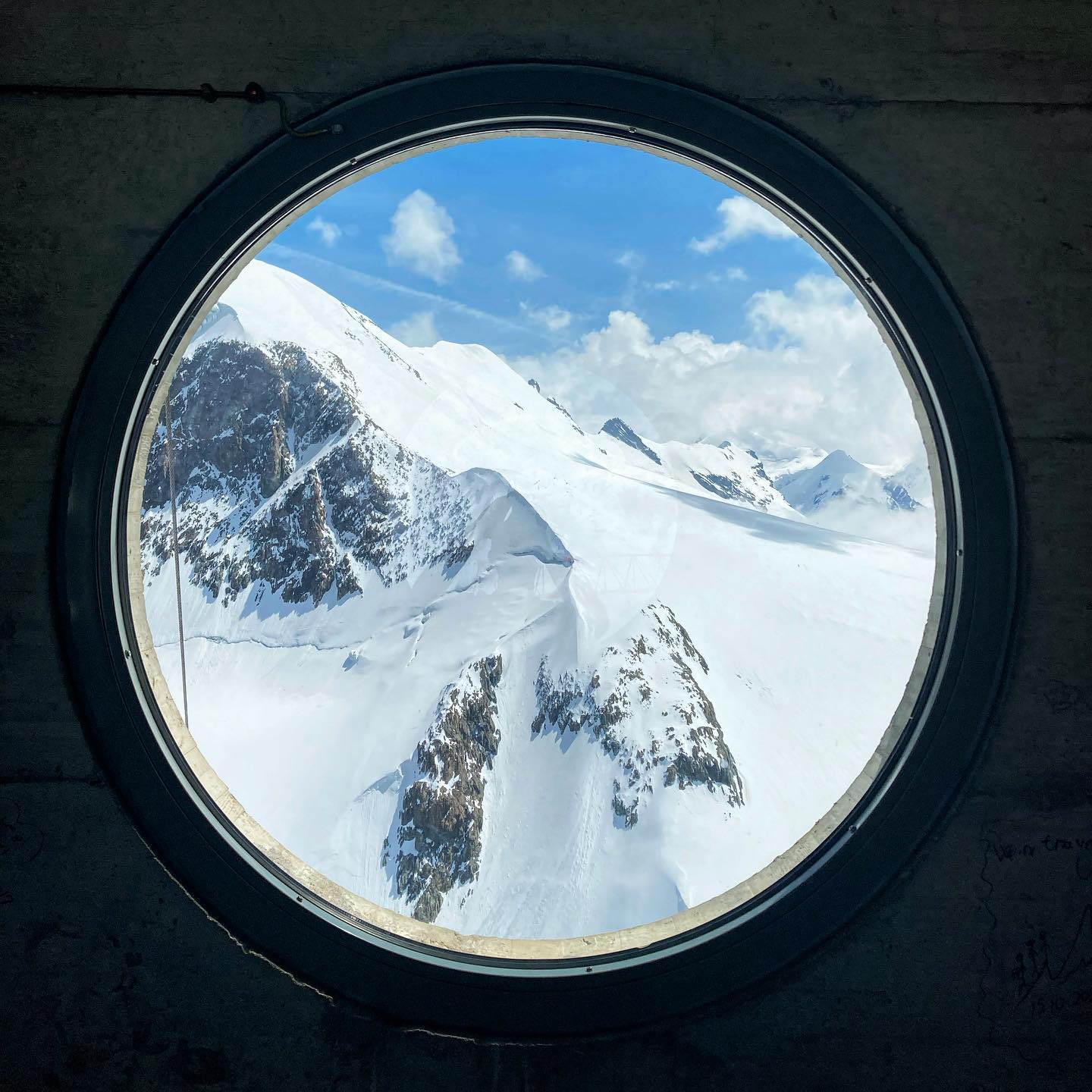 Window to the Alps. 
________________
#ChinnykatHoneymoon #zermattswitzerland #glacierparadise #alpine
